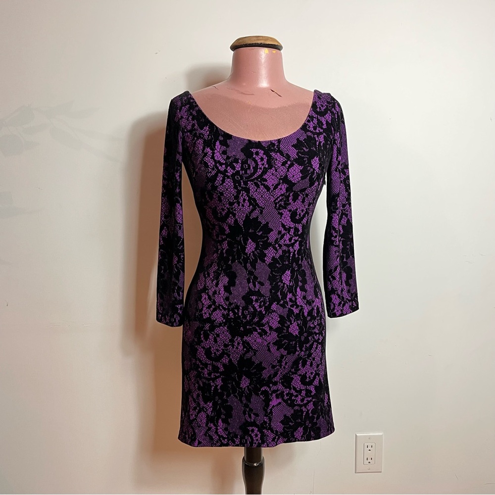 BETSY JOHNSON Goth Floral Purple and Black Lace and Velvet Dress